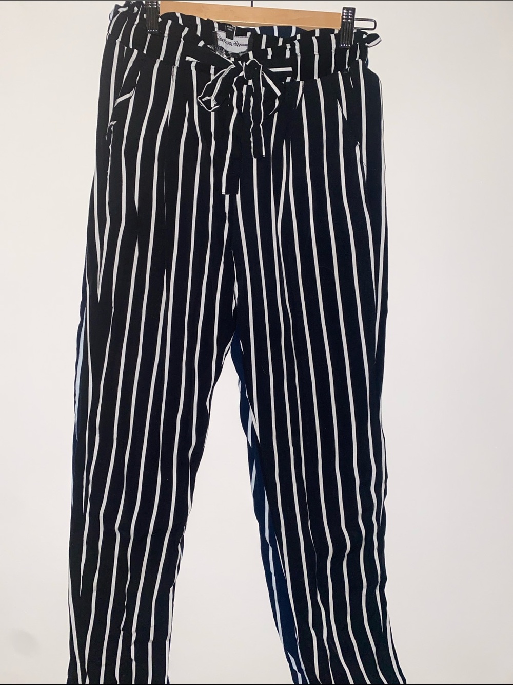 Bundle of two pairs, navy blue stripe, and black stripe taper trousers